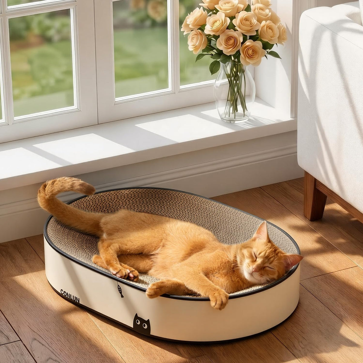 Conlun Oval Cat Scratcher Bed | Scratching Bowl Lounge for Kittens | Medium