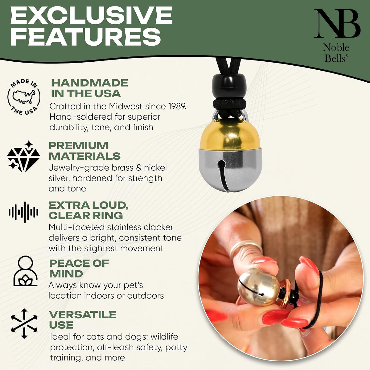 Noble Bells Handmade in USA, Extra Loud Collar Bell for Cat or Dog, Medium