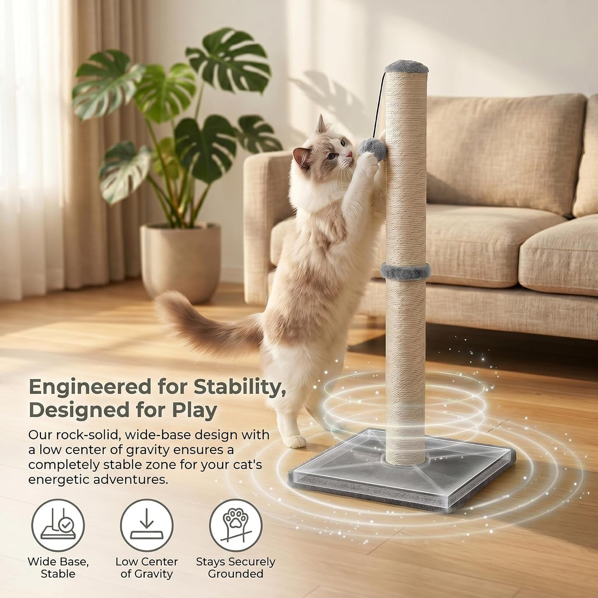 Dimaka Tall Cat Scratching Post Tree Scratcher with Sisal Rope, Grey