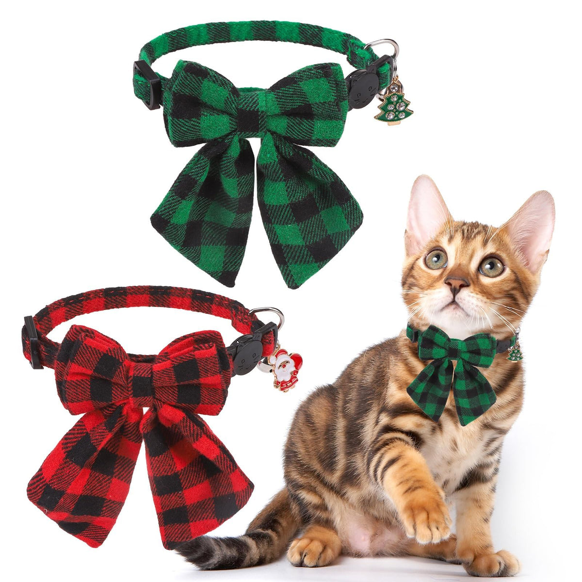 SCENEREAL Fall Cat Collar with Bell & Stylish Bowtie, Turkey Maple Leaf Pattern Breakaway Cat Collars Accessories for Boy Girl Small Cats, Holiday Thanksgiving Kitten Costumes for Female Male Pets