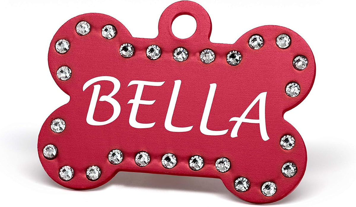 Providence Engraving Custom Engraved Crystal Pet Tags, Bone Shape, Pink