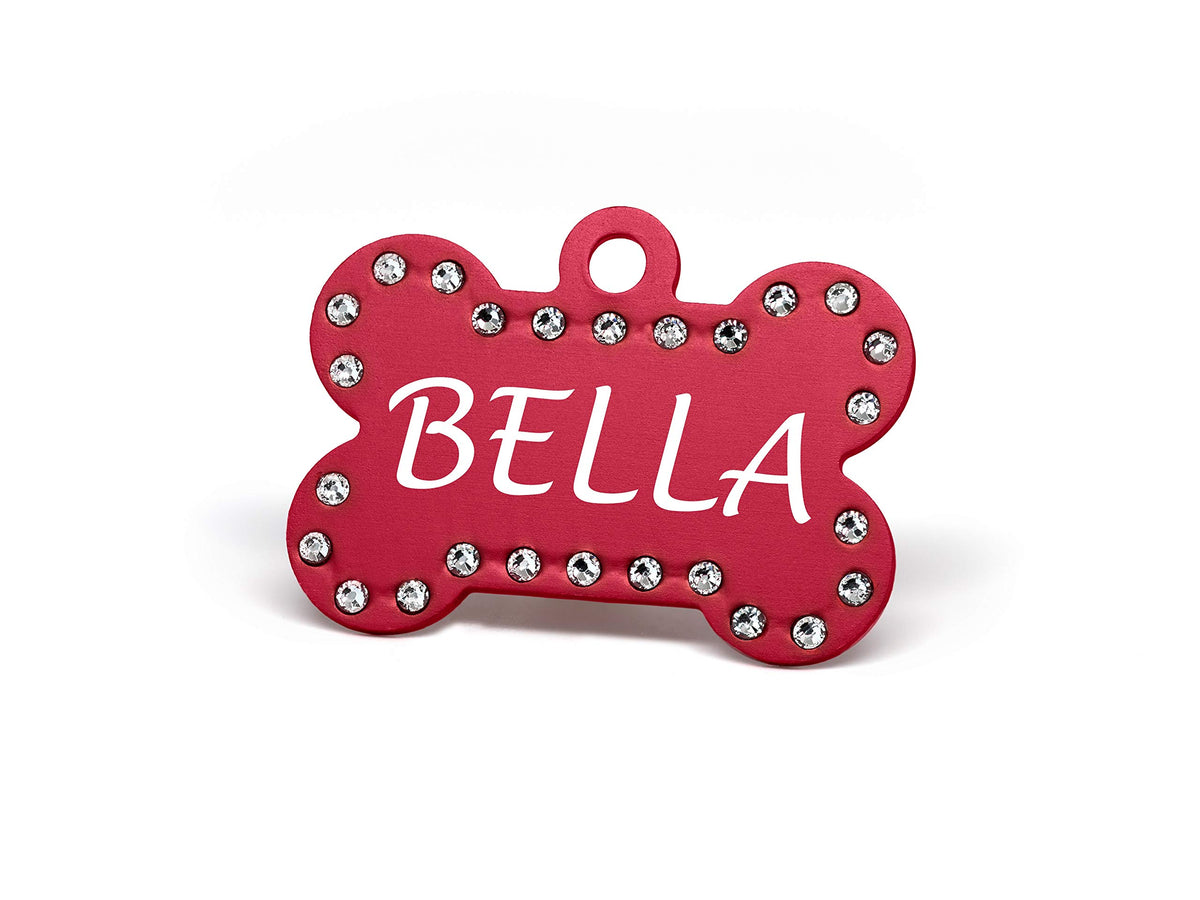 Providence Engraving Custom Engraved Crystal Pet Tags, Bone Shape, Pink