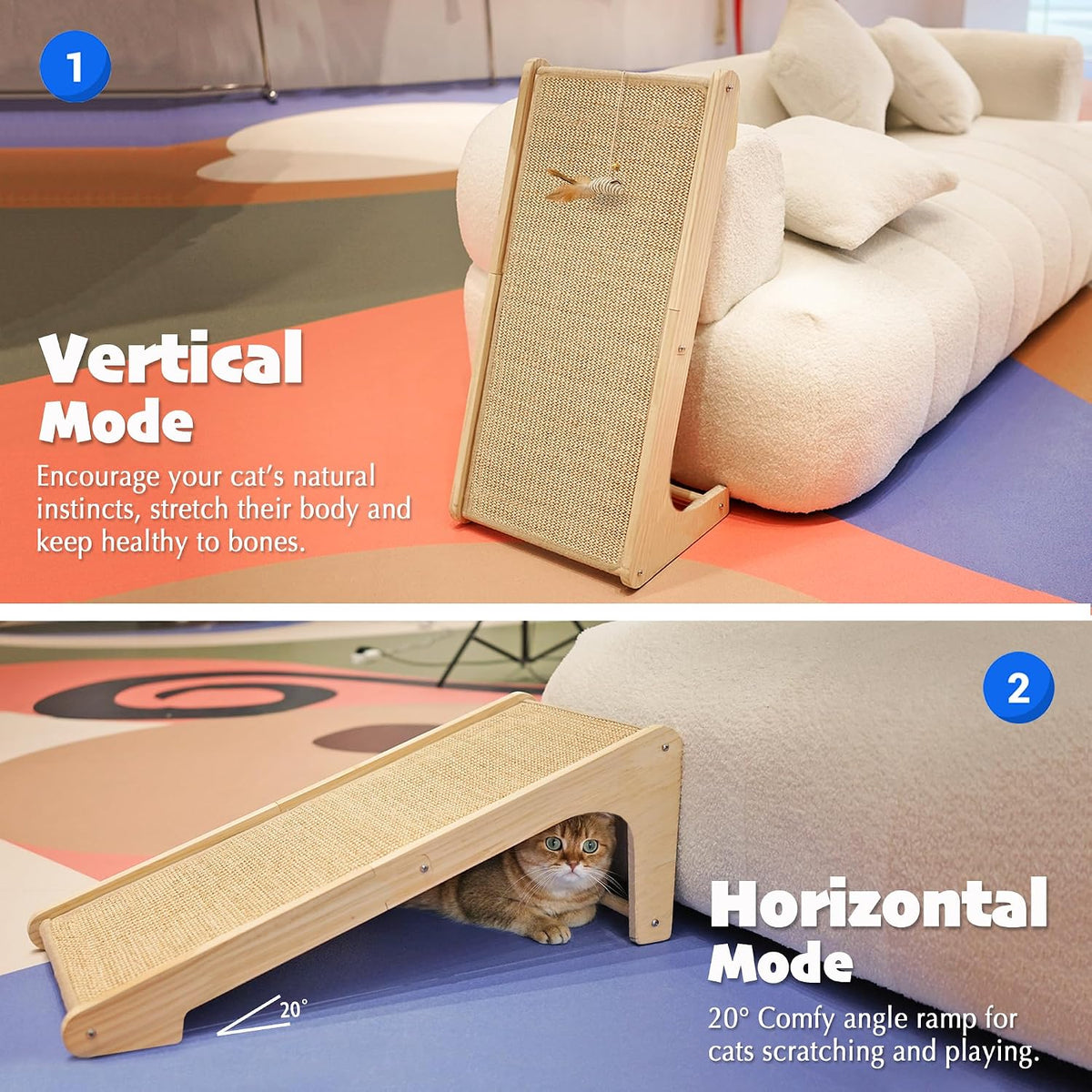 PETKARAY Cat Scratcher, Cat Sisal Scratching Ramp, L Shape Cat Scratch Pad for Indoor Cats, Wall Furniture Protector Large