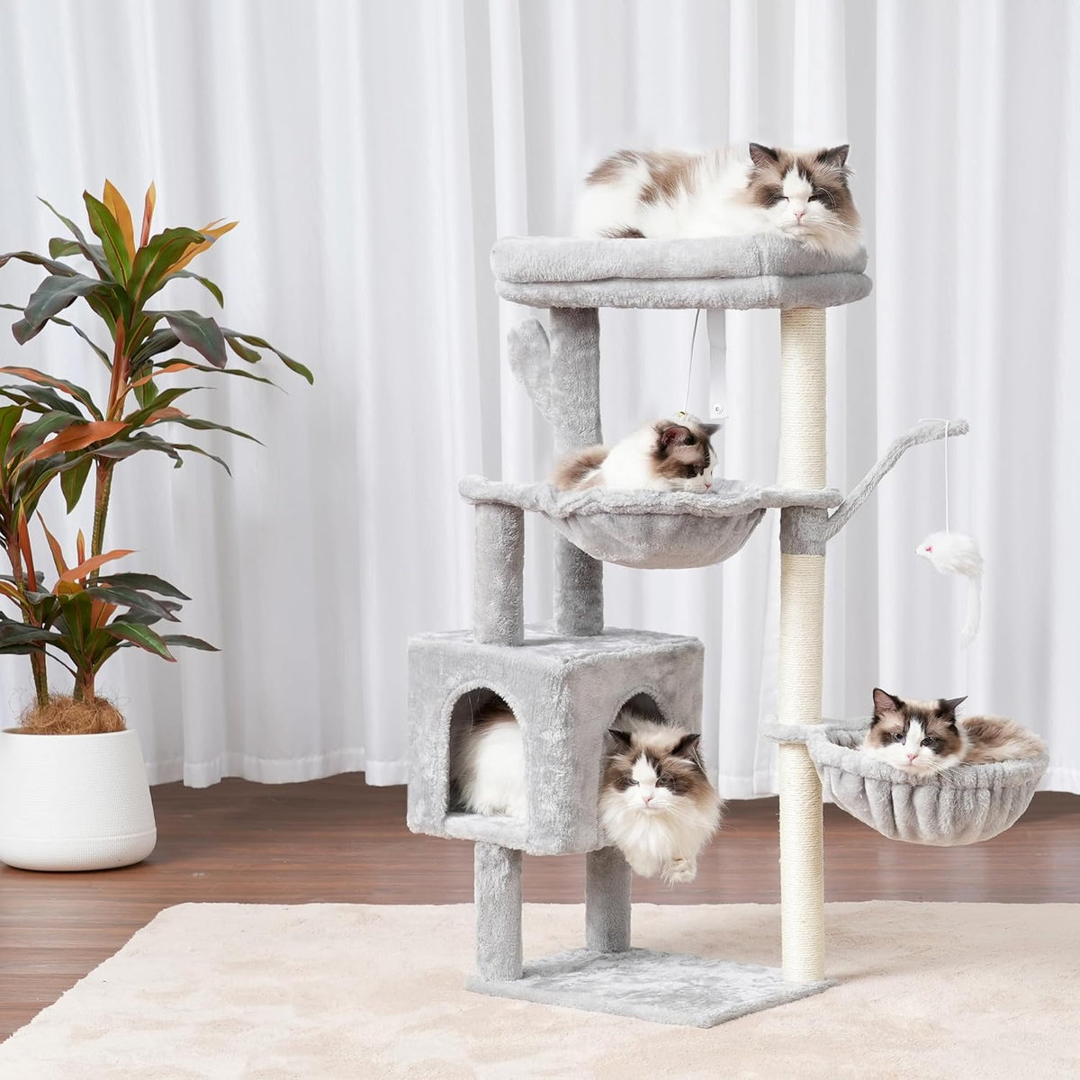 Heybly Cat Tree, 40" Tower with All-Sisal Wrapped Scratching Post HCT006SW