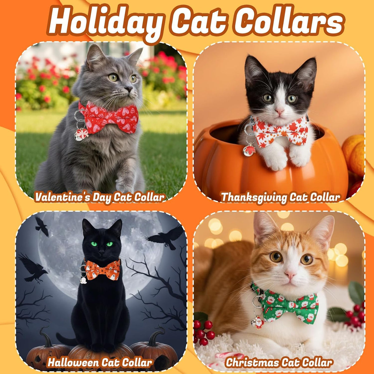 18 Pcs Holiday Cat Collars Breakaway Halloween Cat Collars with Bowtie