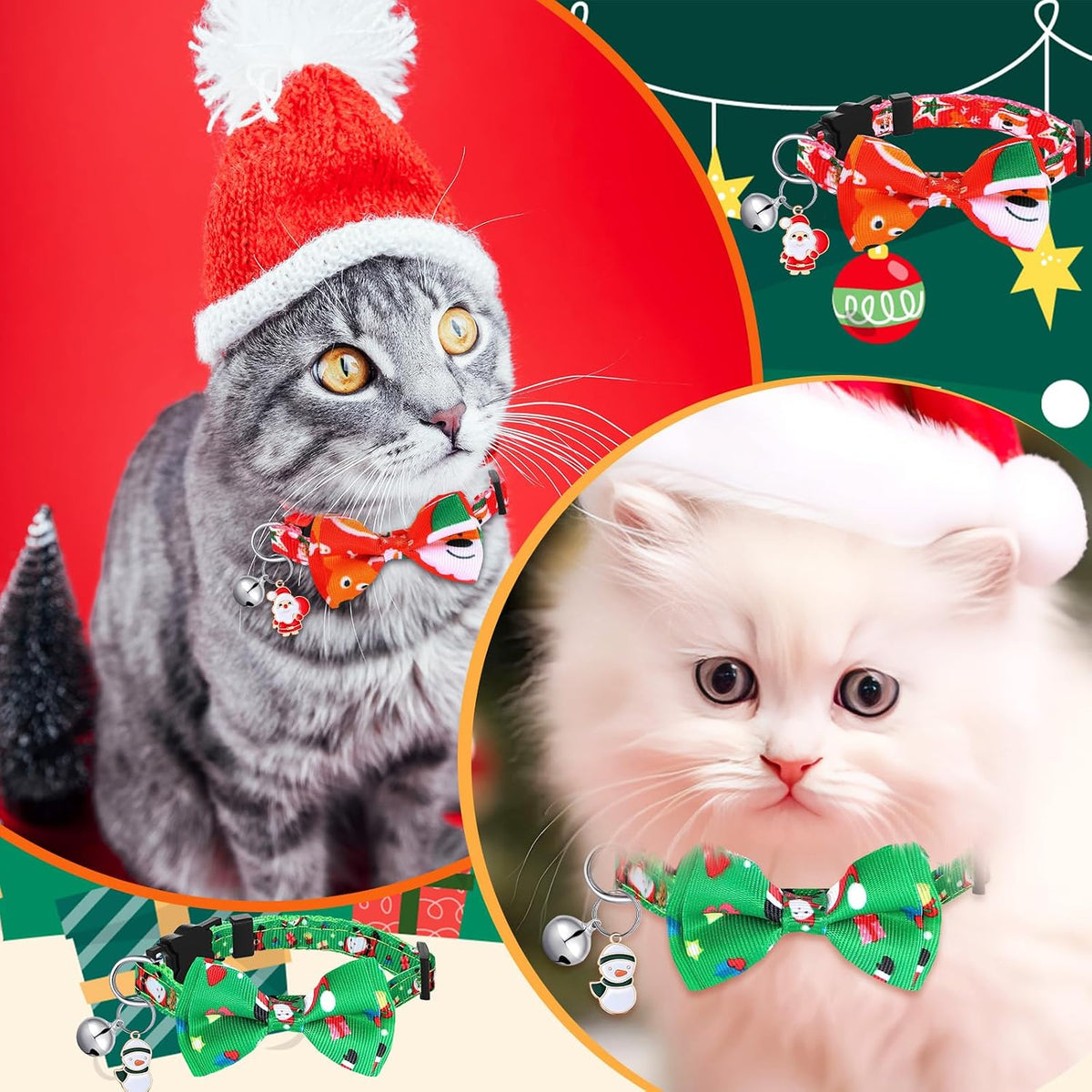 Kacctyen 18 Pcs Holiday Cat Collars Halloween with Bowtie Bell, Small