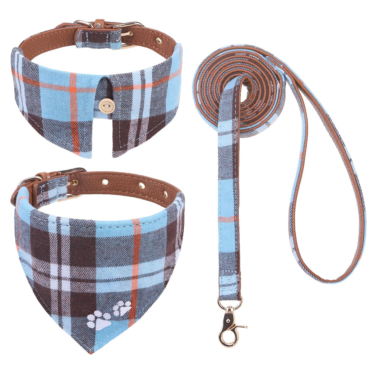 EXPAWLORER Dog Collar and Lead Set Embroidery Pawprint, Blue XS