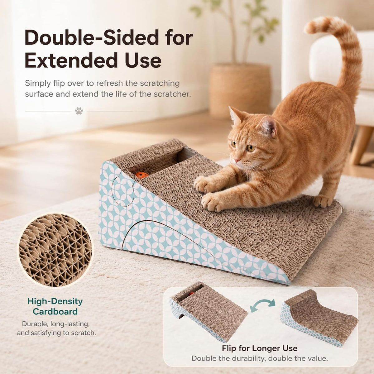 PrimePets Cardboard Cat Scratcher Ramp with Ball, 2 Sizes Cat Scratch Pads