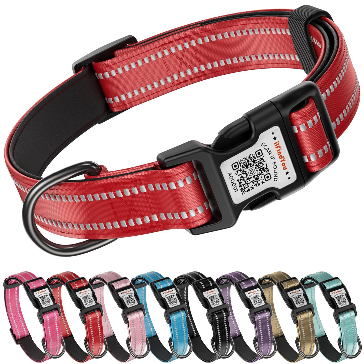 Personalized Dog Collar with QR Code Dog Tag, Light Blue M