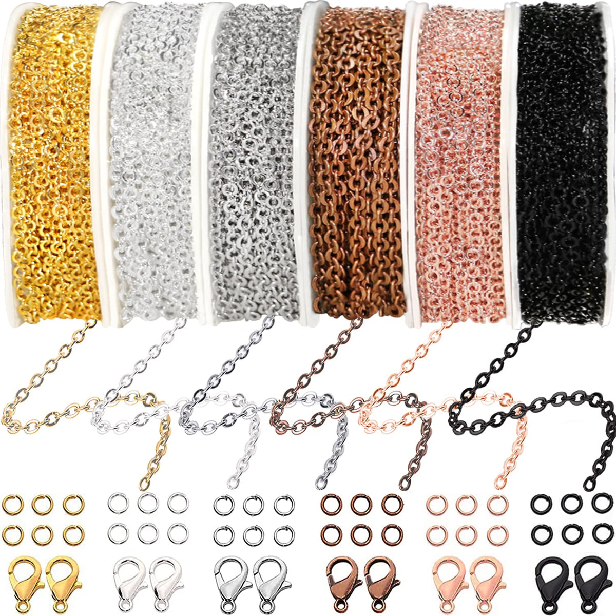 Jishi Steel Ball Chain Bead Dog Tag Chain Beaded Necklace Chains for Jewelry Making Bracelet Military Crafts, Silver Metal Pull Chain Small Ball Bead Chain Roll w/20 Connectors (Black, 33ft 2.4mm)