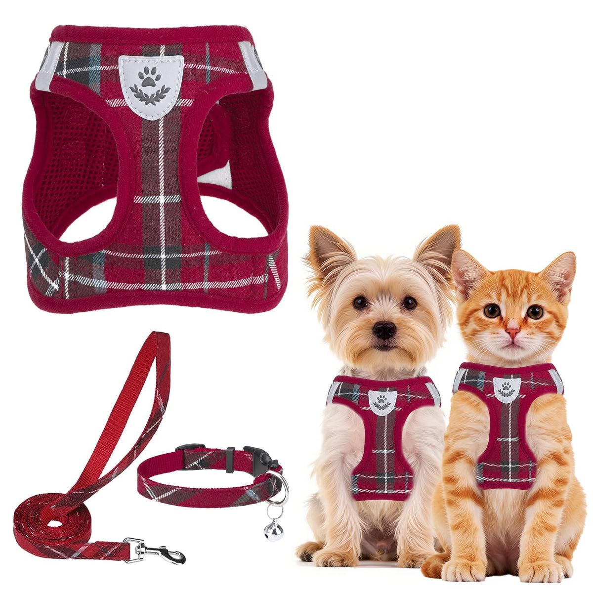 PUPTECK Adjustable Pet Harness Collar &Leash Set Step in for Small Dogs Puppy &Cats Outdoor Training &Running, Soft Mesh Padded Reflective Vest Harness,M: Chest girth: 16-18in Collar: 11.8-15.7in