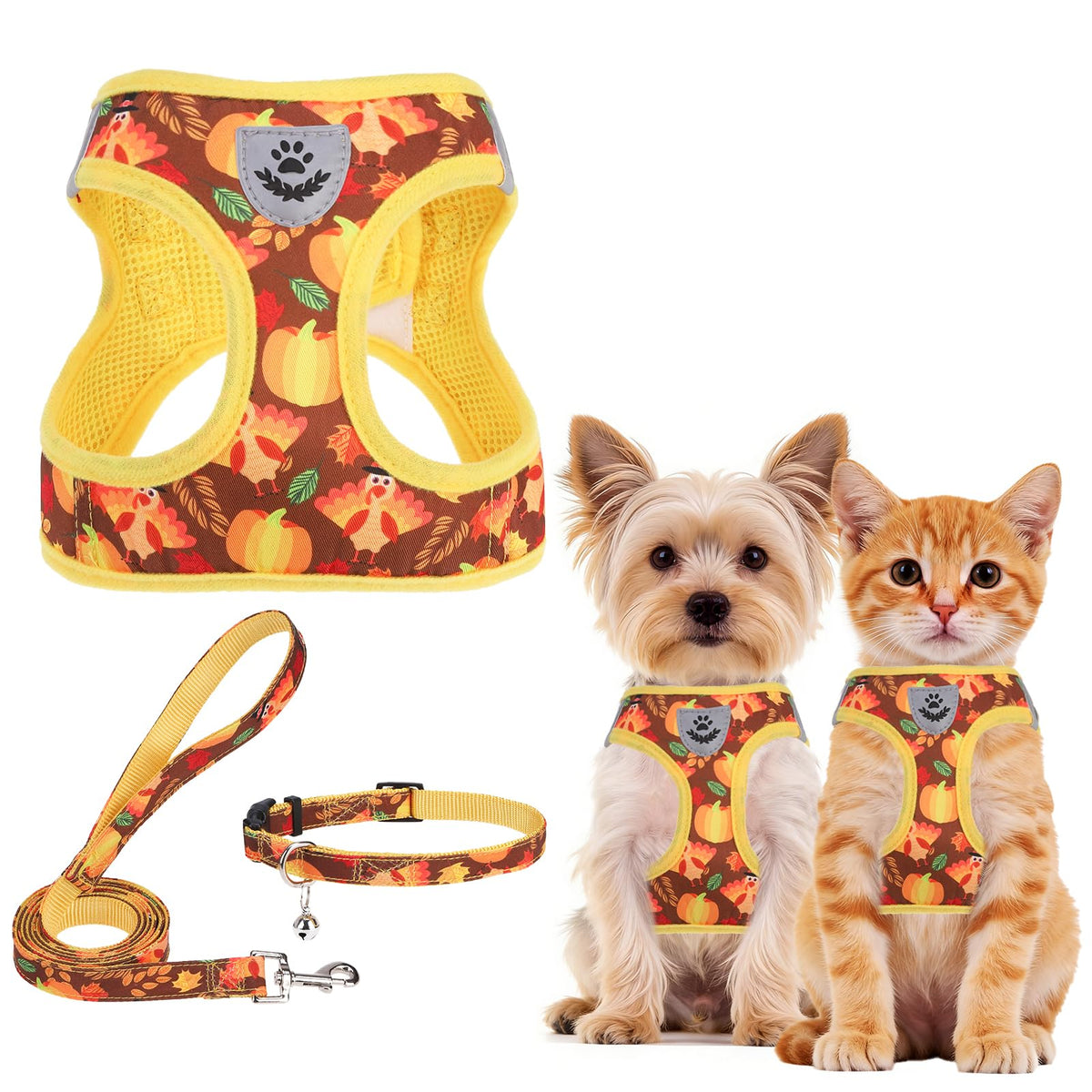 PUPTECK Adjustable Pet Harness Collar &Leash Set Step in for Small Dogs Puppy &Cats Outdoor Training &Running, Soft Mesh Padded Reflective Vest Harness,M: Chest girth: 16-18in Collar: 11.8-15.7in