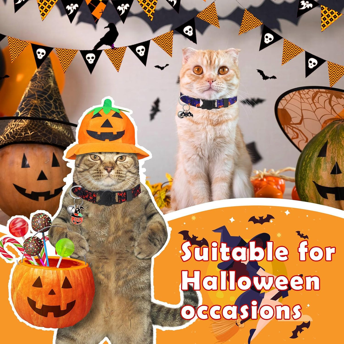 Talltalk 15 Pcs Holiday Cat Collar Halloween Cat Collar Breakaway with Bell