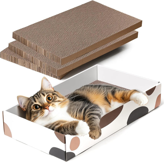 ComSaf Cat Scratcher Box 17 x 10 in, 3 Reversible Cardboard Pads for Cats