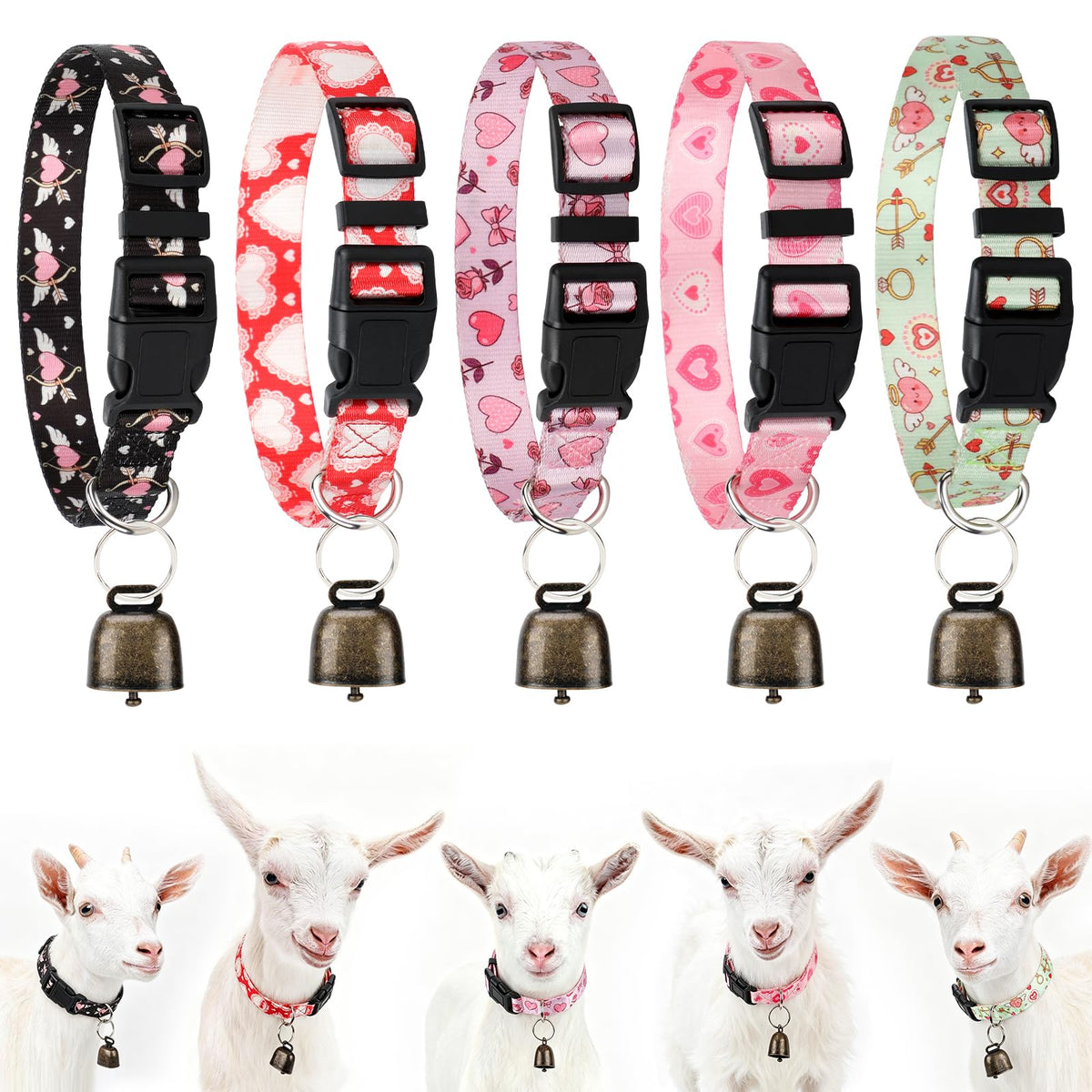 5 Pack Reflective Goat Collars with Bells, Anti-Lost Pet Collar