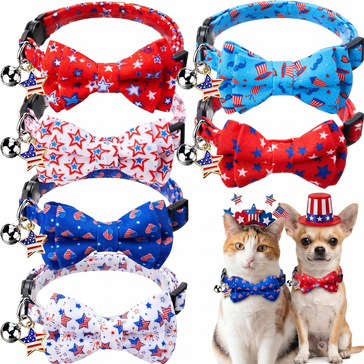 Hsei 6 Pcs Fall Cat Collars Bulk Bow Tie Bell for Autumn Charm Grooming