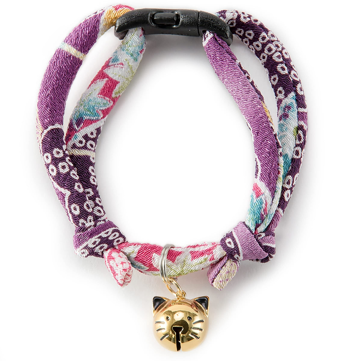 Necoichi Chirimen Hanabi Fireworks Cat Collar, Breakaway with Bell (Purple)