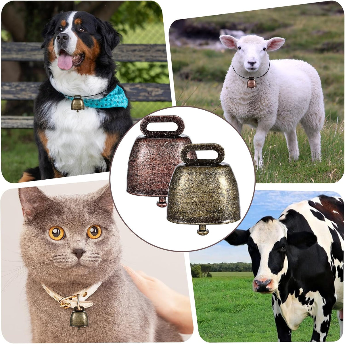 40 PCS Mini Cow Bells Bulk, Goat Bells for Collars, Antique Iron Metal Animal Copper Bell, Small Cowbell for Farm Pets Christmas Decor (20 Red Bronze, 20 Green Bronze)