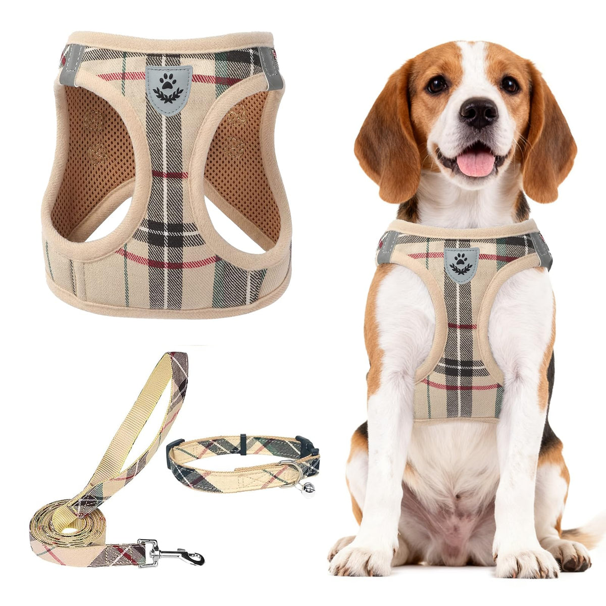 PUPTECK Adjustable Pet Harness Collar &Leash Set Step in for Small Dogs Puppy &Cats Outdoor Training &Running, Soft Mesh Padded Reflective Vest Harness,M: Chest girth: 16-18in Collar: 11.8-15.7in