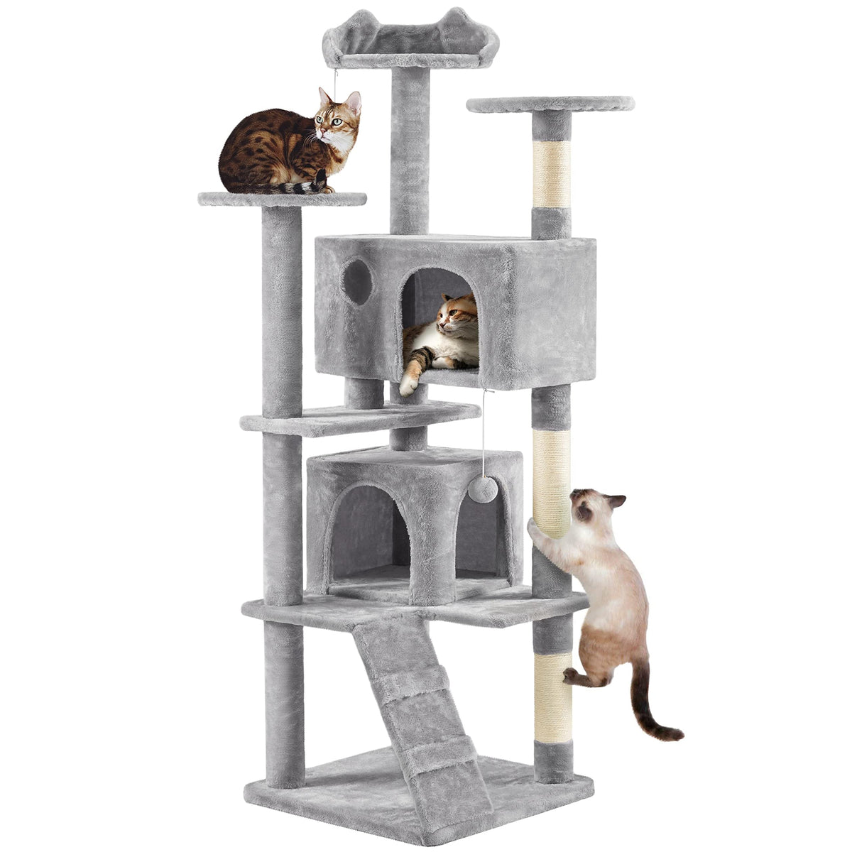 Yaheetech 54in Cat Tree Tower, 2 Caves, Kitten-Ear Perch & Scratching Posts