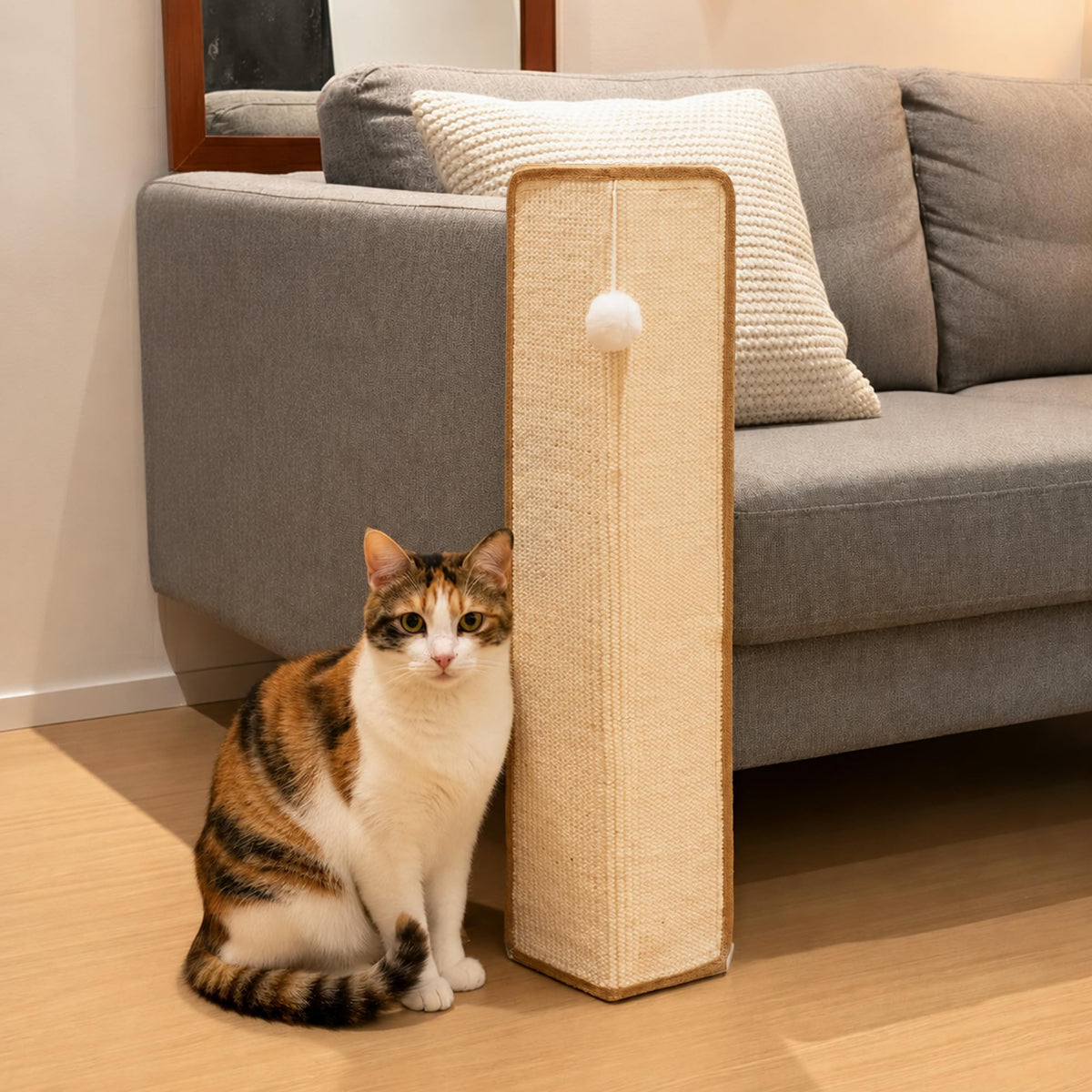 PETKARAY Under-Furniture Cat Scratcher, 23.6'' Sisal Scratching Post for Couch Corner, Furniture Protector Scratch Pad for Sofa with Toy Ball