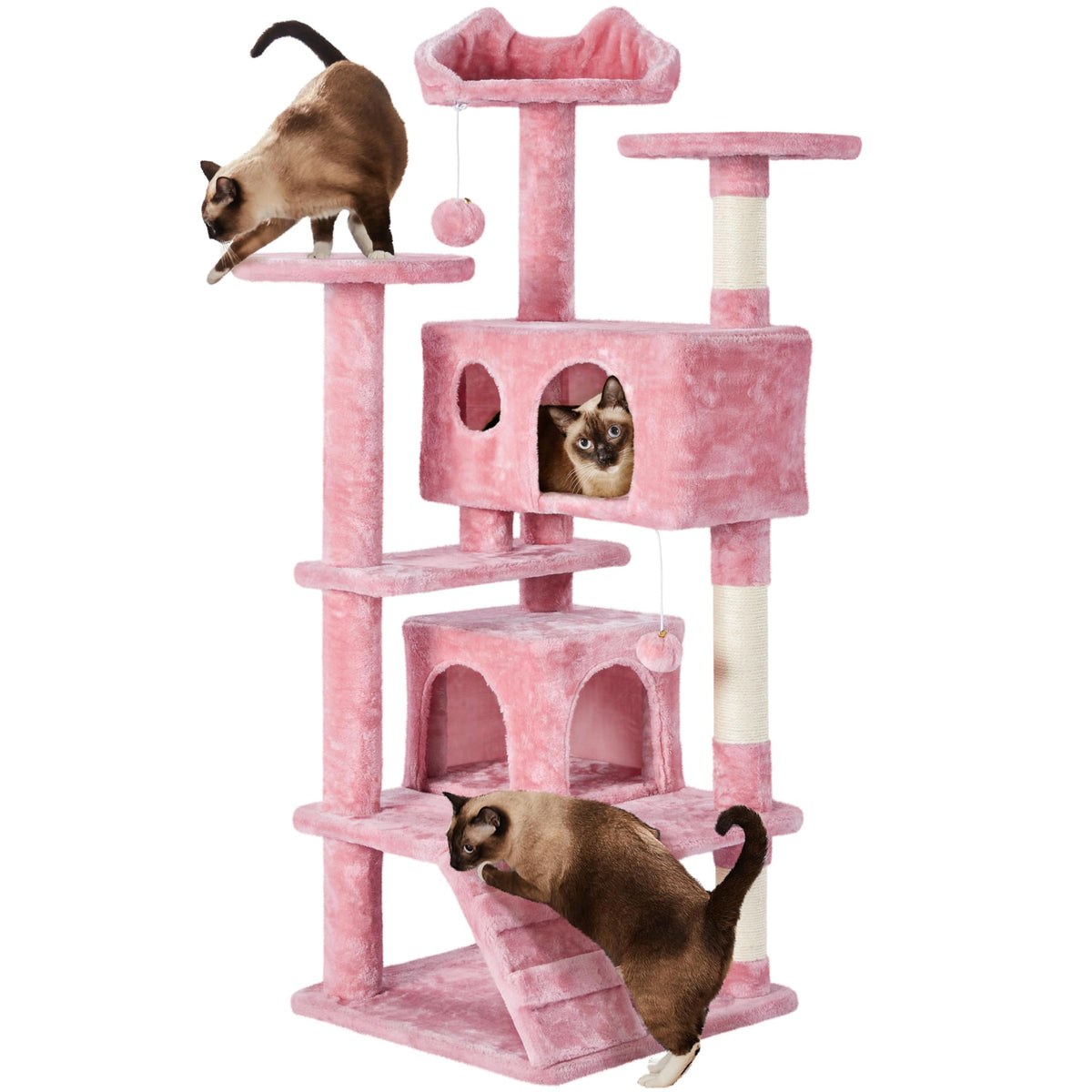 Yaheetech 54in Cat Tree Tower, 2 Caves, Kitten-Ear Perch & Scratching Posts