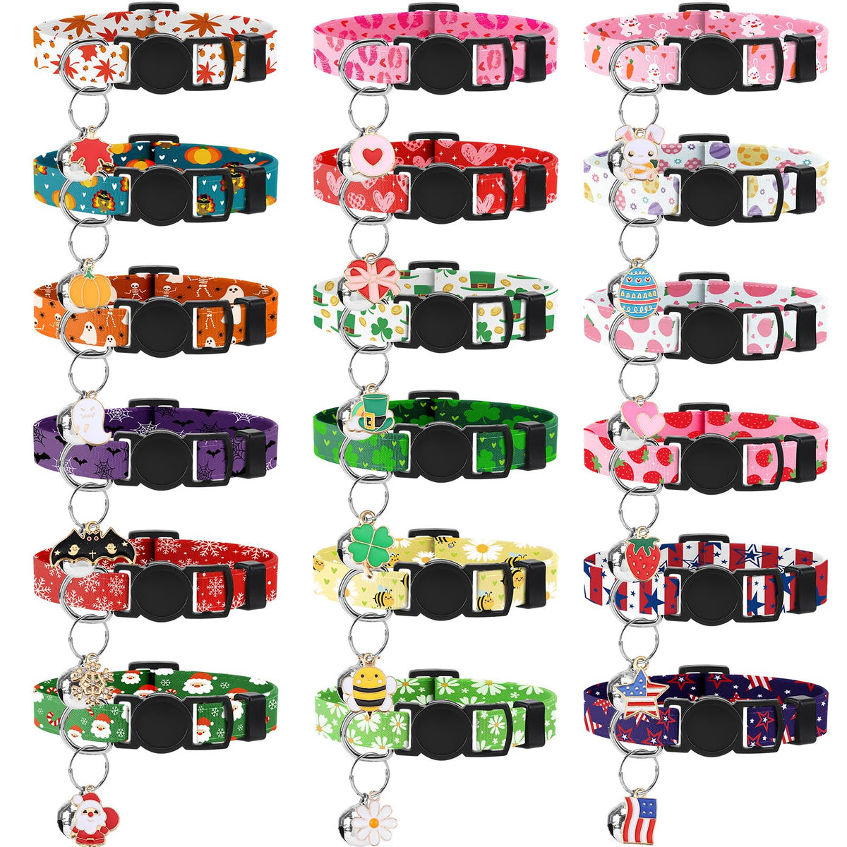 18 Pcs Holiday Cat Collars Breakaway Halloween Cat Collars with Bowtie