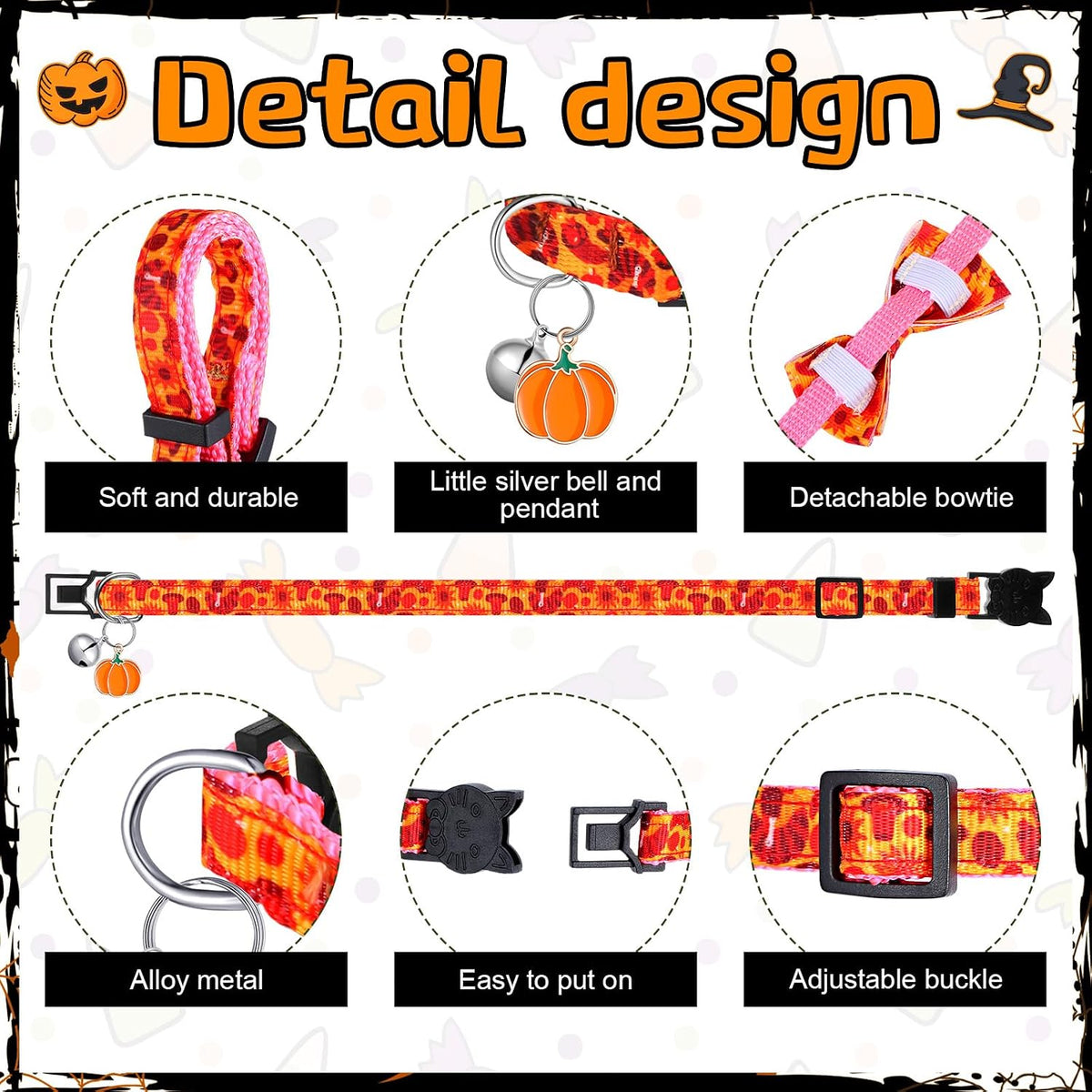 Talltalk 15 Pcs Holiday Cat Collar Halloween Cat Collar Breakaway with Bell