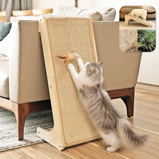 PETKARAY Cat Scratcher, Cat Sisal Scratching Ramp, L Shape Cat Scratch Pad for Indoor Cats, Wall Furniture Protector Large