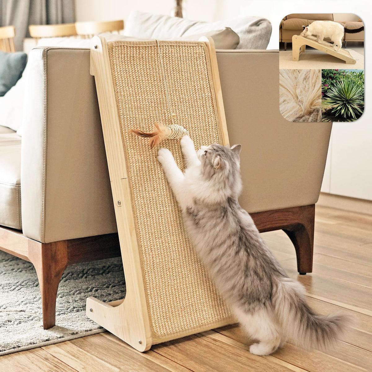 PETKARAY Cat Scratcher, Cat Sisal Scratching Ramp, L Shape Cat Scratch Pad for Indoor Cats, Wall Furniture Protector Large
