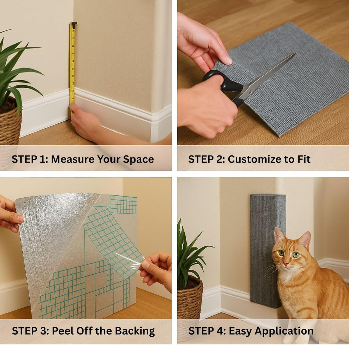 Cat Scratch Mat (3 Pack), 23.6’’ x 11.8’’ Cat Wall Corner Scratcher, Versatile Self-Adhesive Replacement Easy Use for Cat Trees Wall Furniture, Scratching Posts, and Couch Protection (Beige)