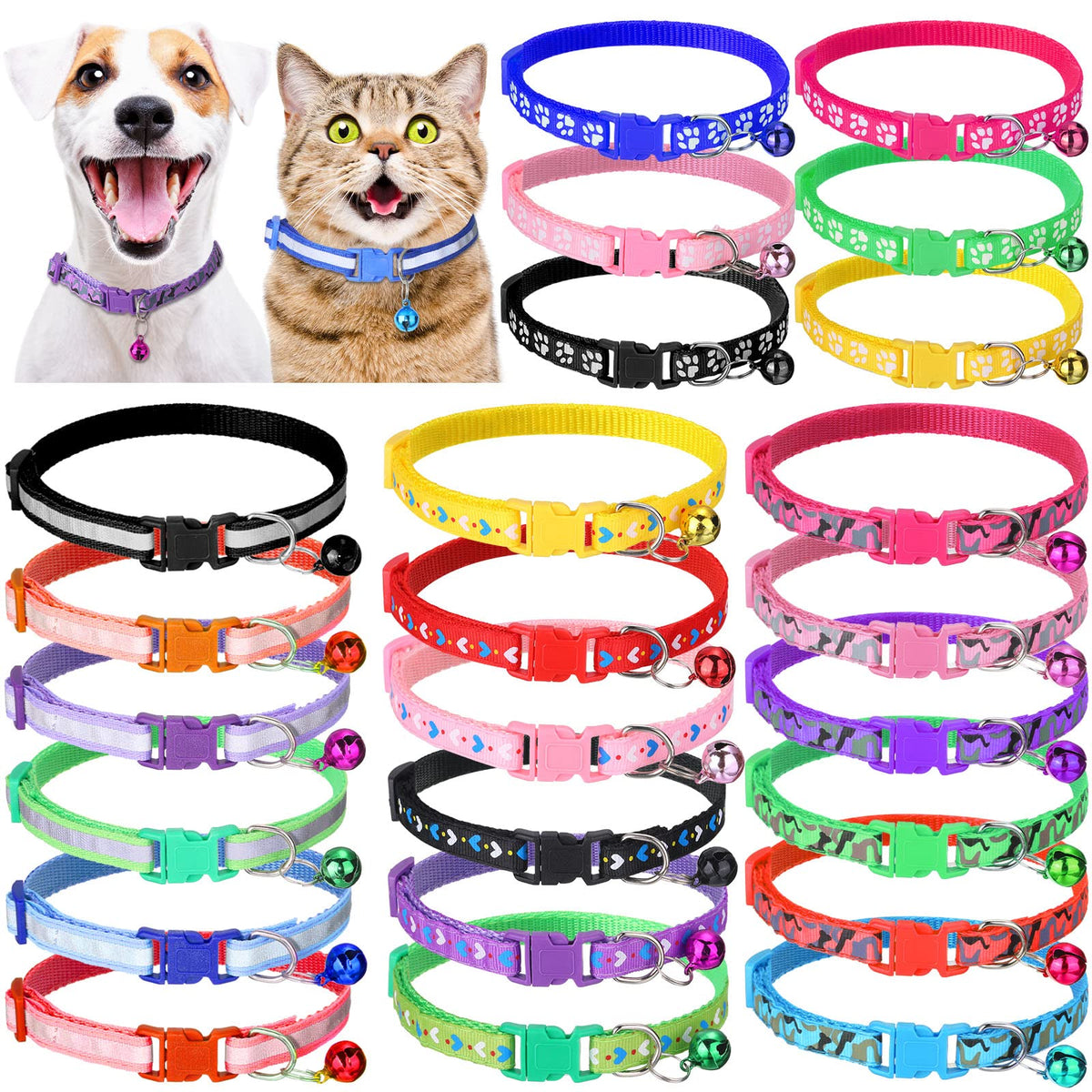 Yunsailing 24 Pcs Dog Collars with Bells for Litter Dog, Cute Pattern