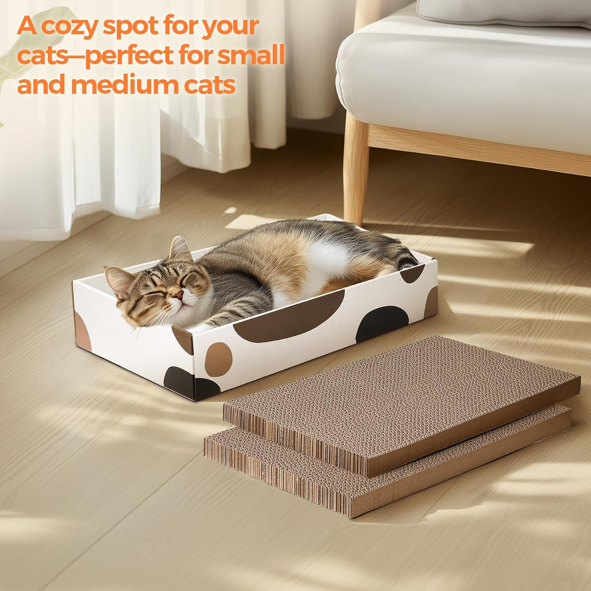 ComSaf Cat Scratcher Box 17 x 10 in, 3 Reversible Cardboard Pads for Cats