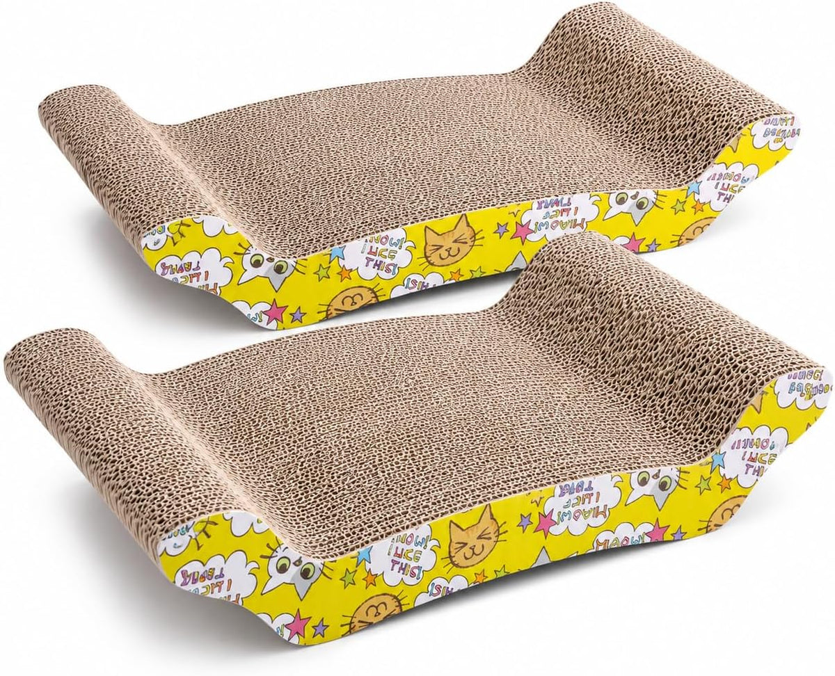 PrimePets Wave Cardboard Cat Scratcher 2 Pack, 17"x8.5" Curved Cat Lounge