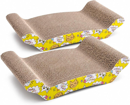 PrimePets Wave Cardboard Cat Scratcher 2 Pack, 17"x8.5" Curved Cat Lounge