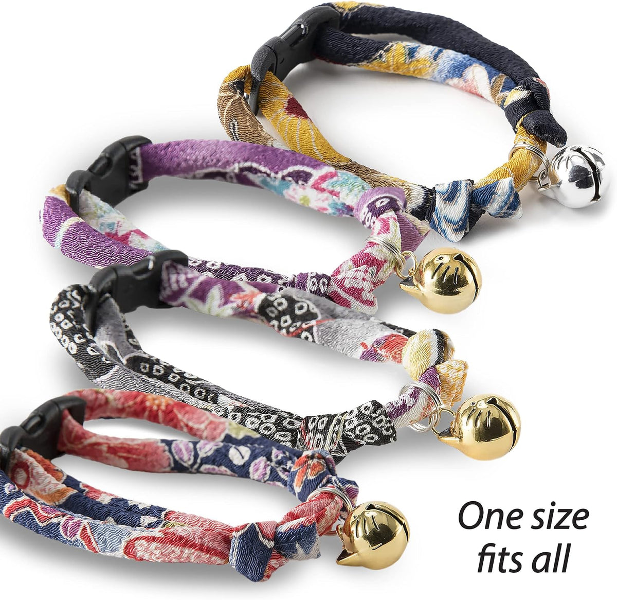 Necoichi Chirimen Hanabi Fireworks Cat Collar, Breakaway with Bell (Purple)