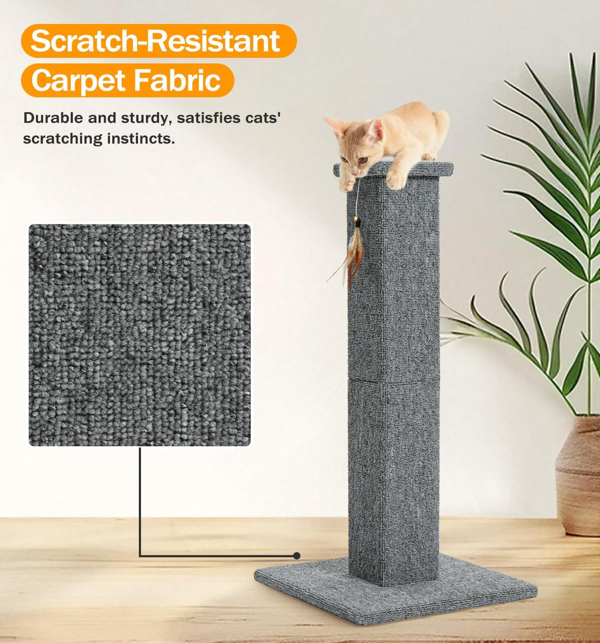 Made4Pets Cat Scratching Post for Indoor Cats, Carpet Cat Scratcher, 32"
