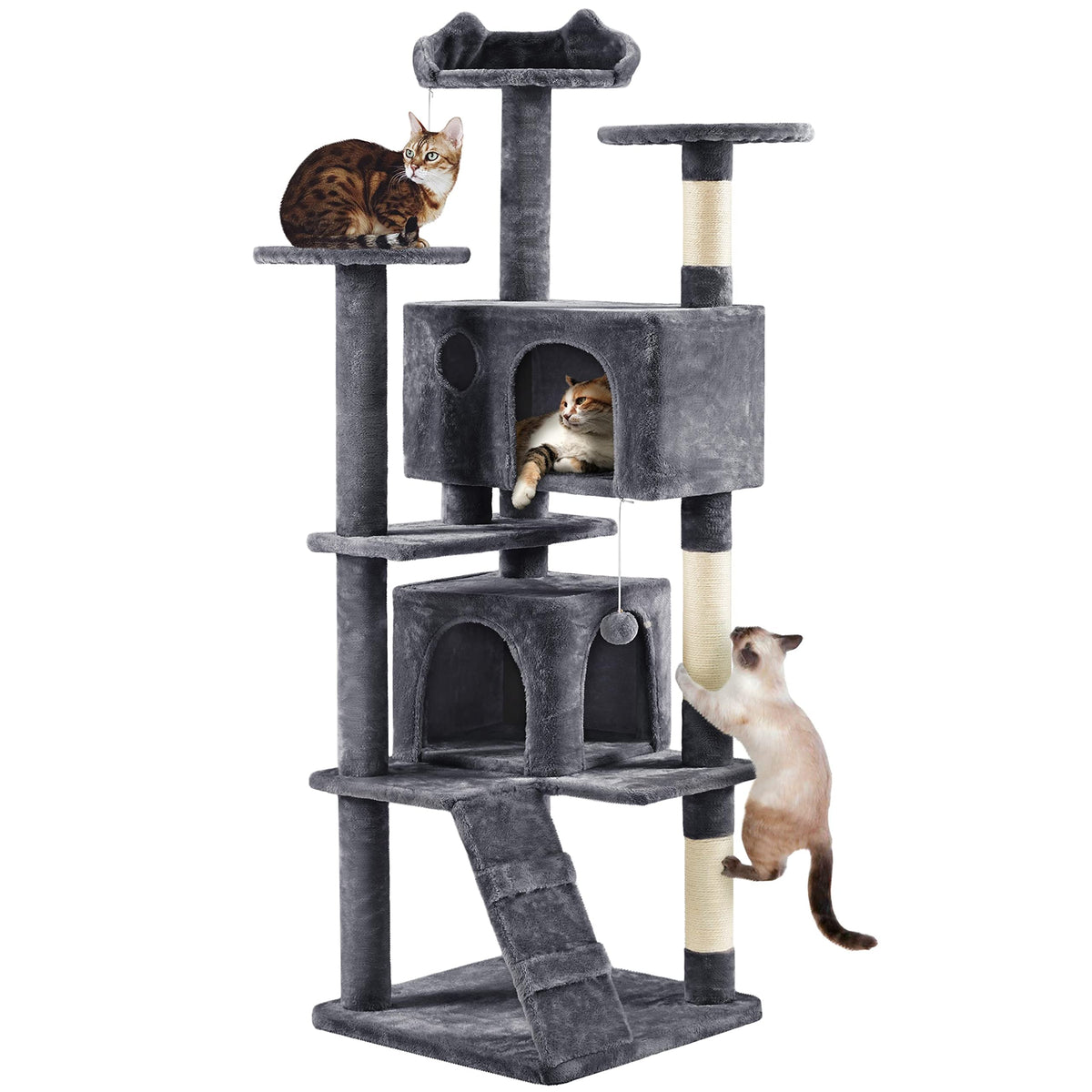 Yaheetech 54in Cat Tree Tower, 2 Caves, Kitten-Ear Perch & Scratching Posts
