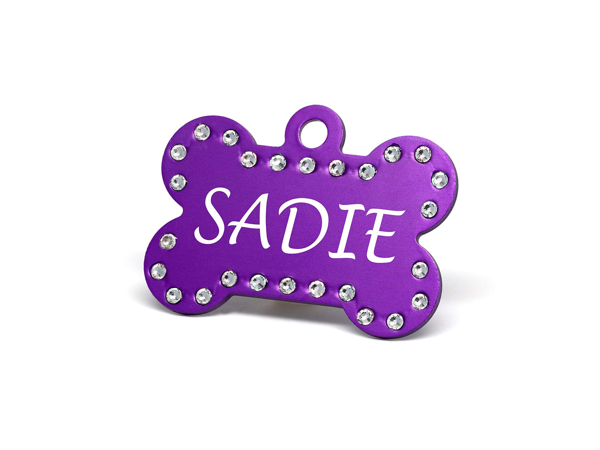 Providence Engraving Custom Engraved Crystal Pet Tags, Bone Shape, Pink