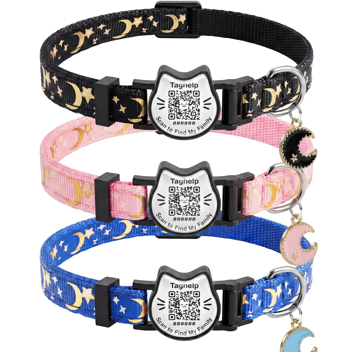 Breakaway Cat Collar with QR Code Tag and Bell (Black & Rose red)