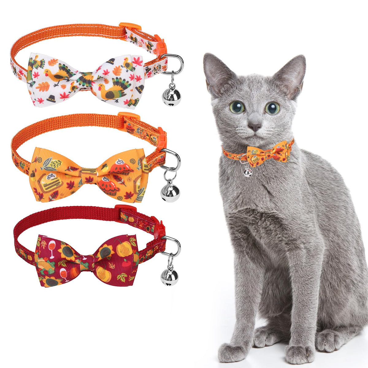 SCENEREAL Breakaway Cat Collar with Bell, 2 Pack Safety Adjustable Cat Collars with Pendant, Pink Personalised Puppy Kitten Collar with Bow for Spring Summer, Strawberry Daisy
