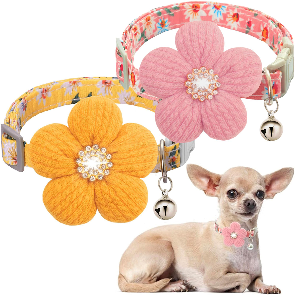 Large Dog Collar with Flower, Cute Dog Collars for Large Dogs with Bell