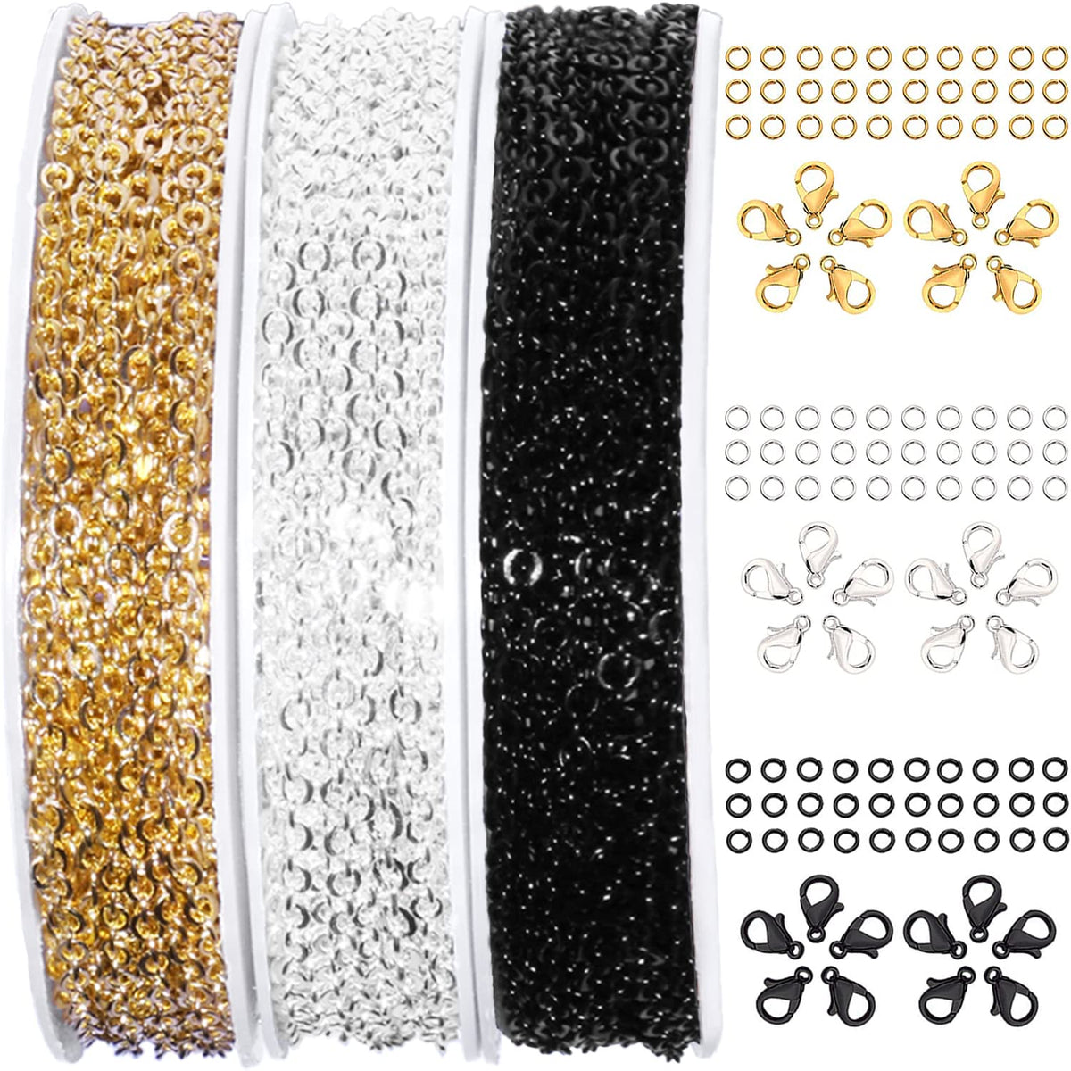 Jishi Steel Ball Chain Bead Dog Tag Chain Beaded Necklace Chains for Jewelry Making Bracelet Military Crafts, Silver Metal Pull Chain Small Ball Bead Chain Roll w/20 Connectors (Black, 33ft 2.4mm)