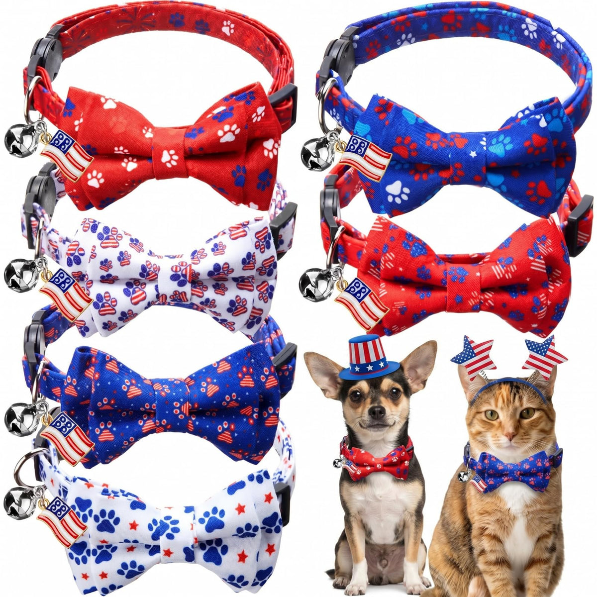 Hsei 6 Pcs Fall Cat Collars Bulk Bow Tie Bell for Autumn Charm Grooming
