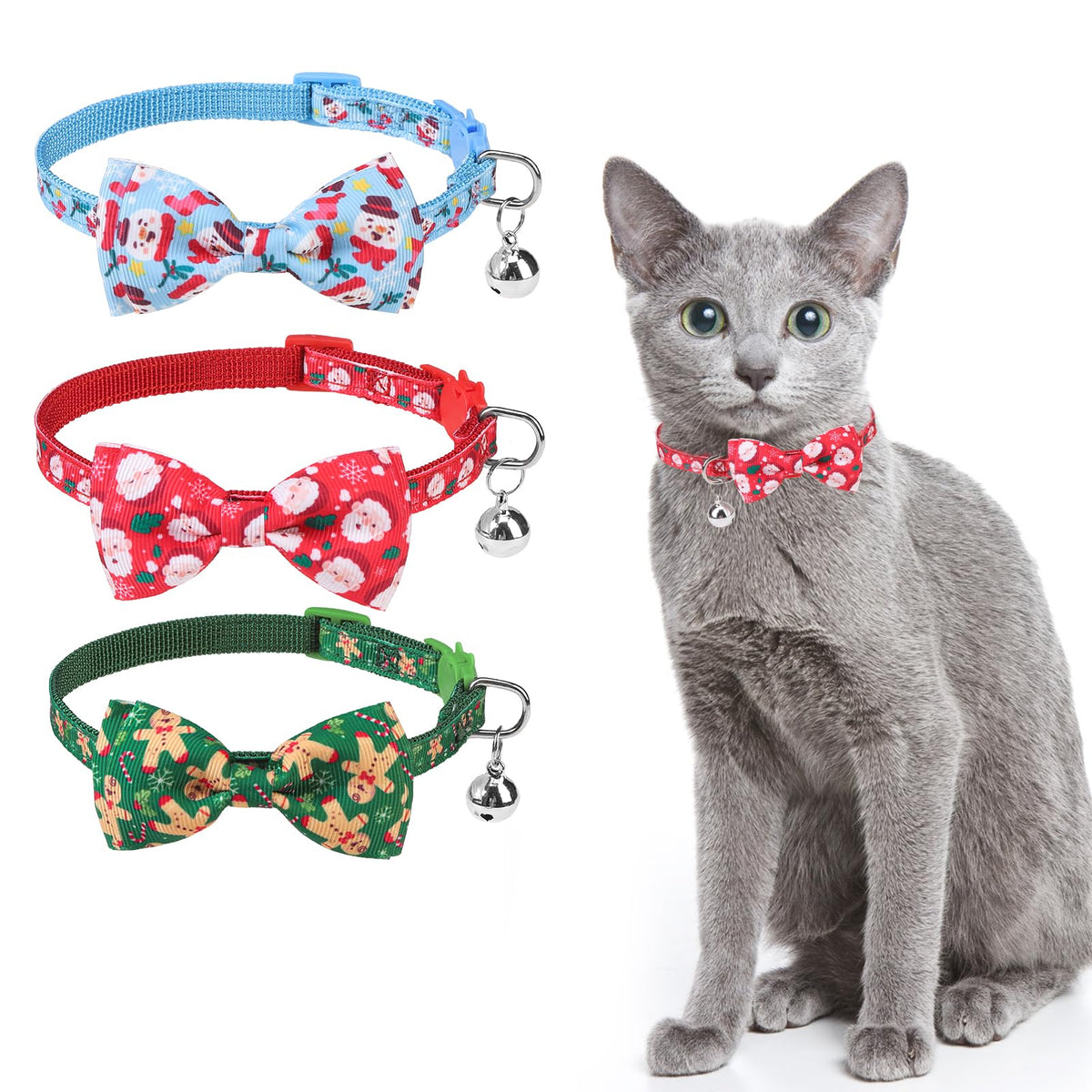 SCENEREAL Breakaway Cat Collar with Bell, 2 Pack Safety Adjustable Cat Collars with Pendant, Pink Personalised Puppy Kitten Collar with Bow for Spring Summer, Strawberry Daisy