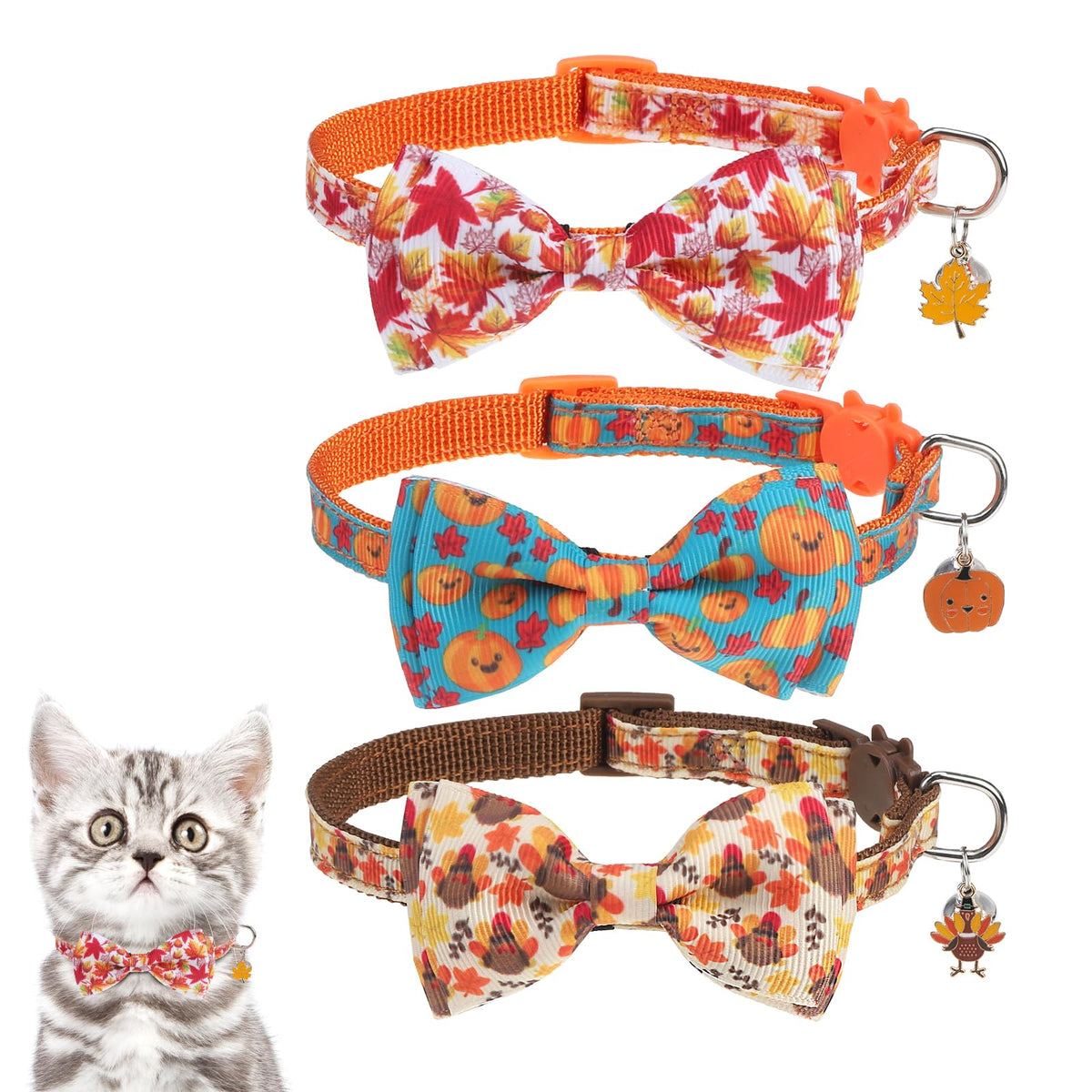 KOOLTAIL Glow in The Dark Cat Collar Breakaway with Bells,6 Pack Moonlight Cute Kitten Collars, Personalized Reflective Safety Buckle Stars&Moon Charm Pet Collars for Kitty Boys Girls, Pink Purple