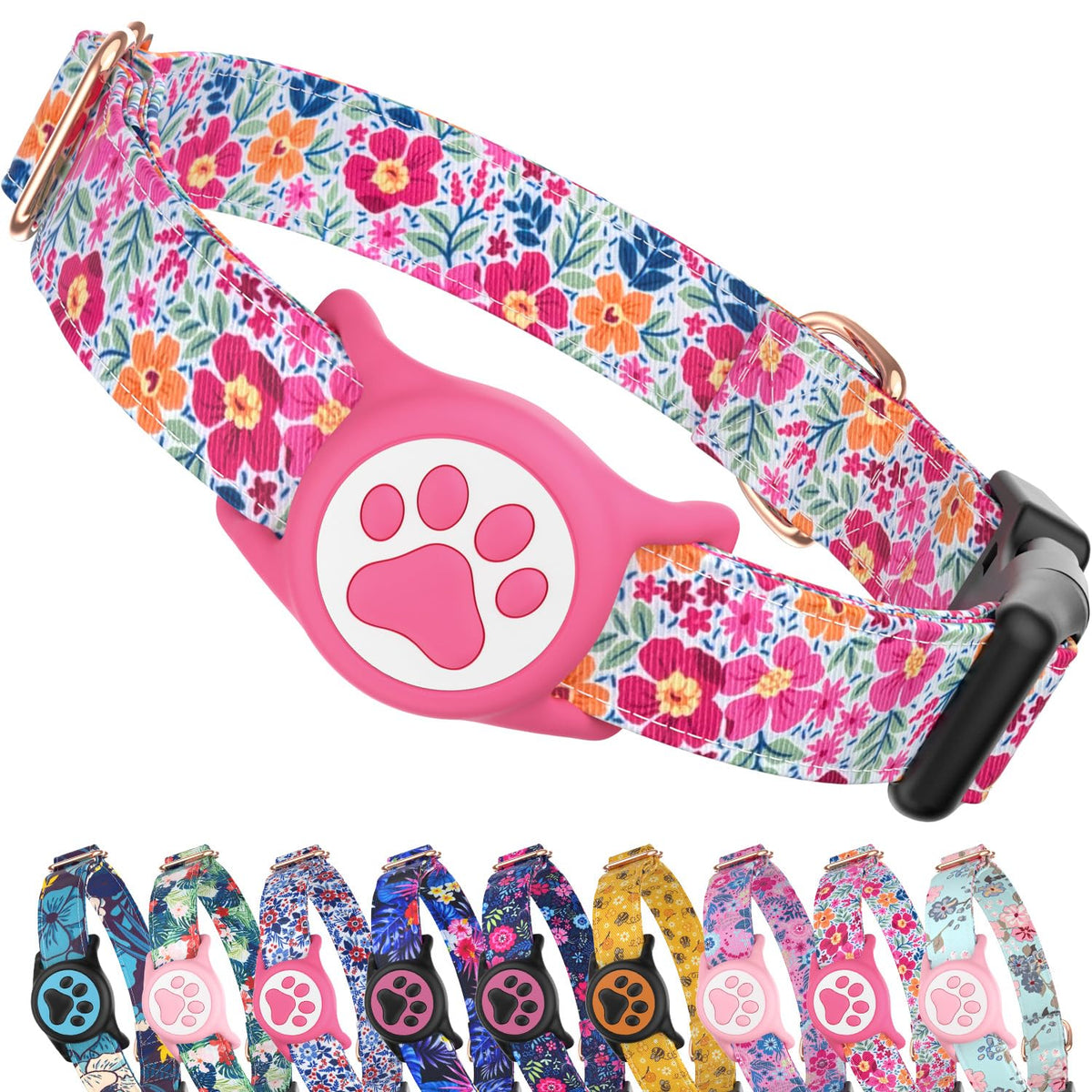 Premium Airtag Dog Collar，with IP68 Waterproof AirTag Holder,Pink,S