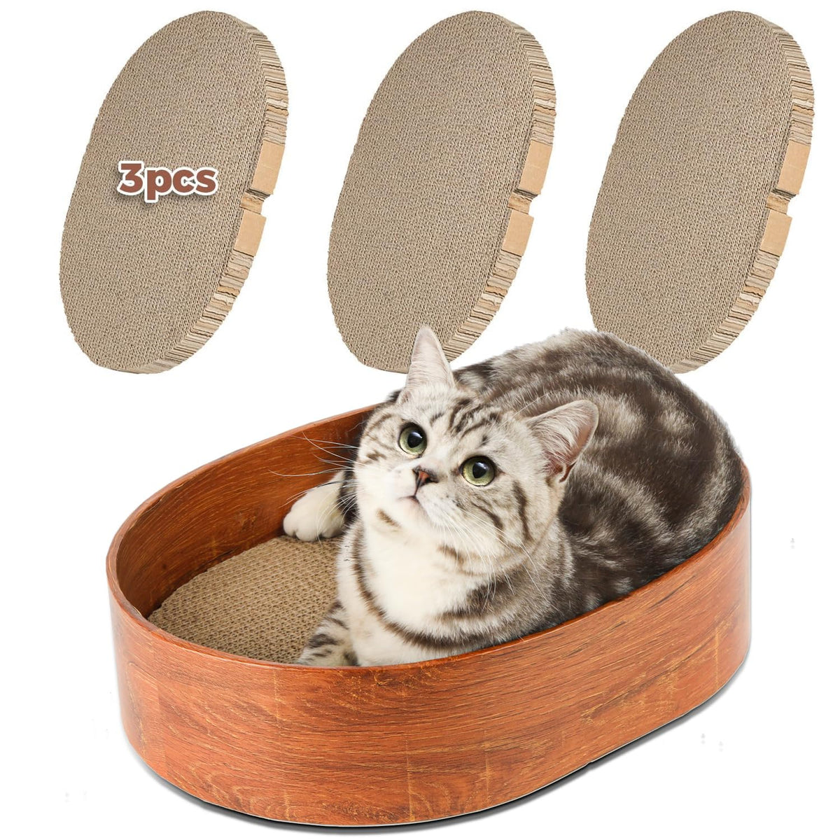ComSaf Cat Scratcher Bed 17 x 13 in, Oval Cardboard Scratch Pad for Cats