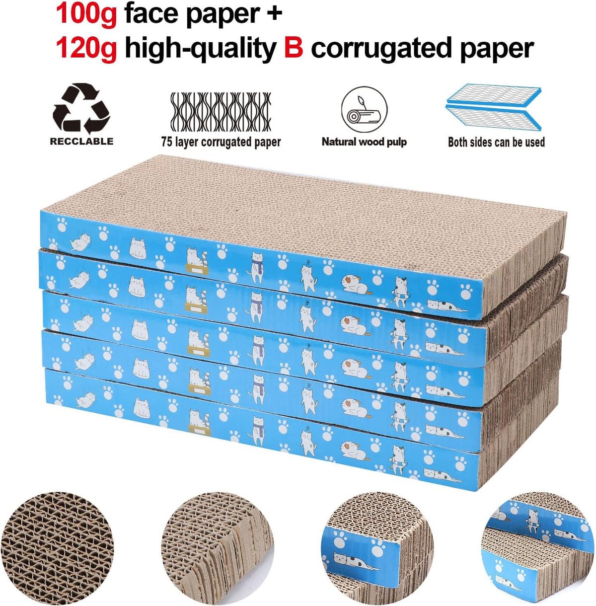 5 Packs in 1 Cat Scratch Pad, Cat Scratcher Cardboard,Reversible,Durable Recyclable Cardboard, Premium Scratch, Suitable for Cats to Rest, Grind Claws and Play