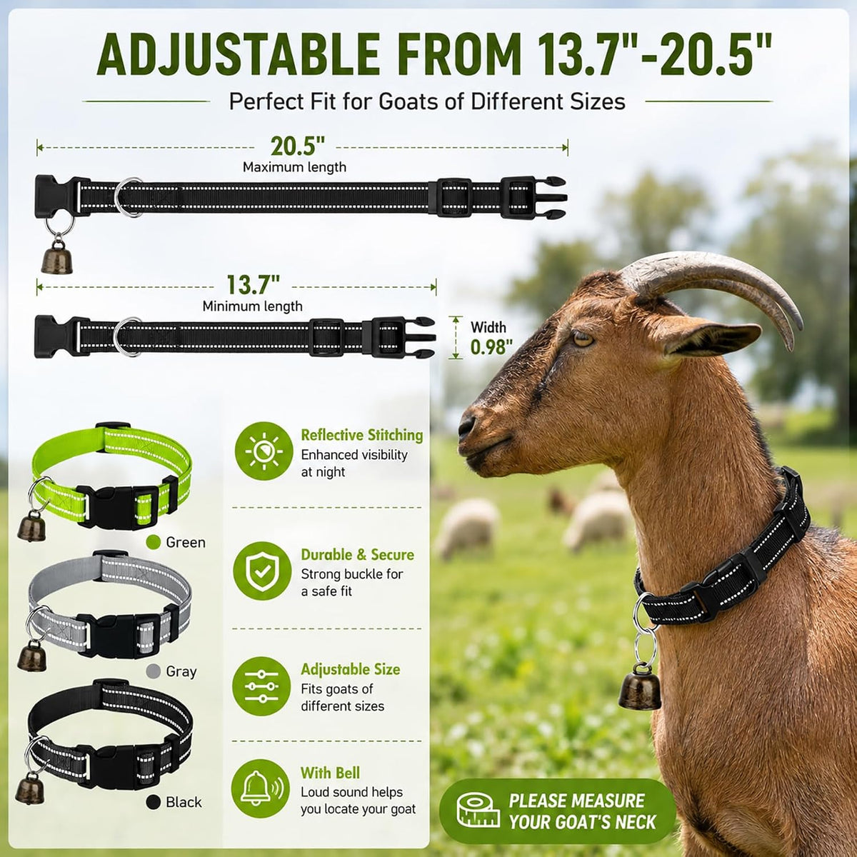 3 Pack Reflective Goat Collars with Bells,Anti-Lost Pet Collar